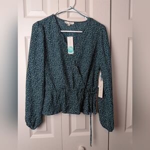 Nine Britton Teal Blouse with White Pattern